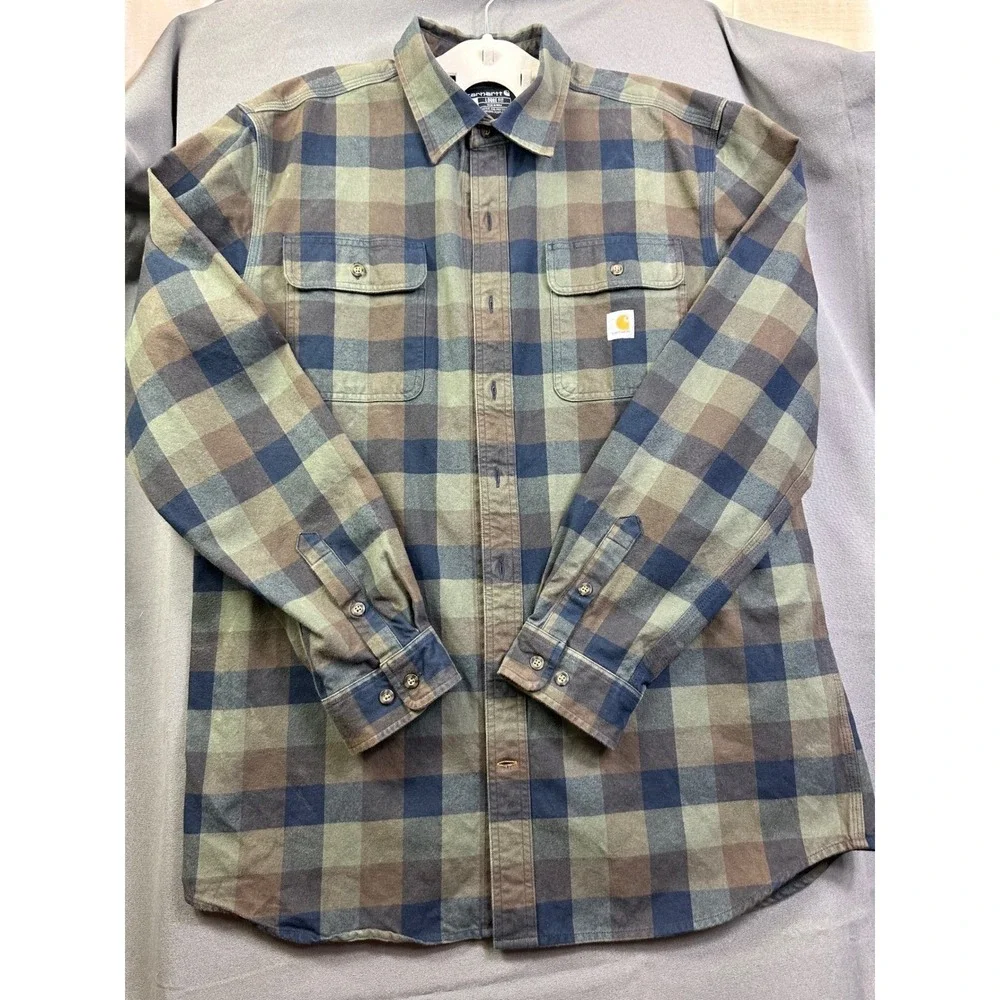 Carhartt Men's L Tall Loose‎ Fit Flannel Plaid Heavyweight Button Down Shirt